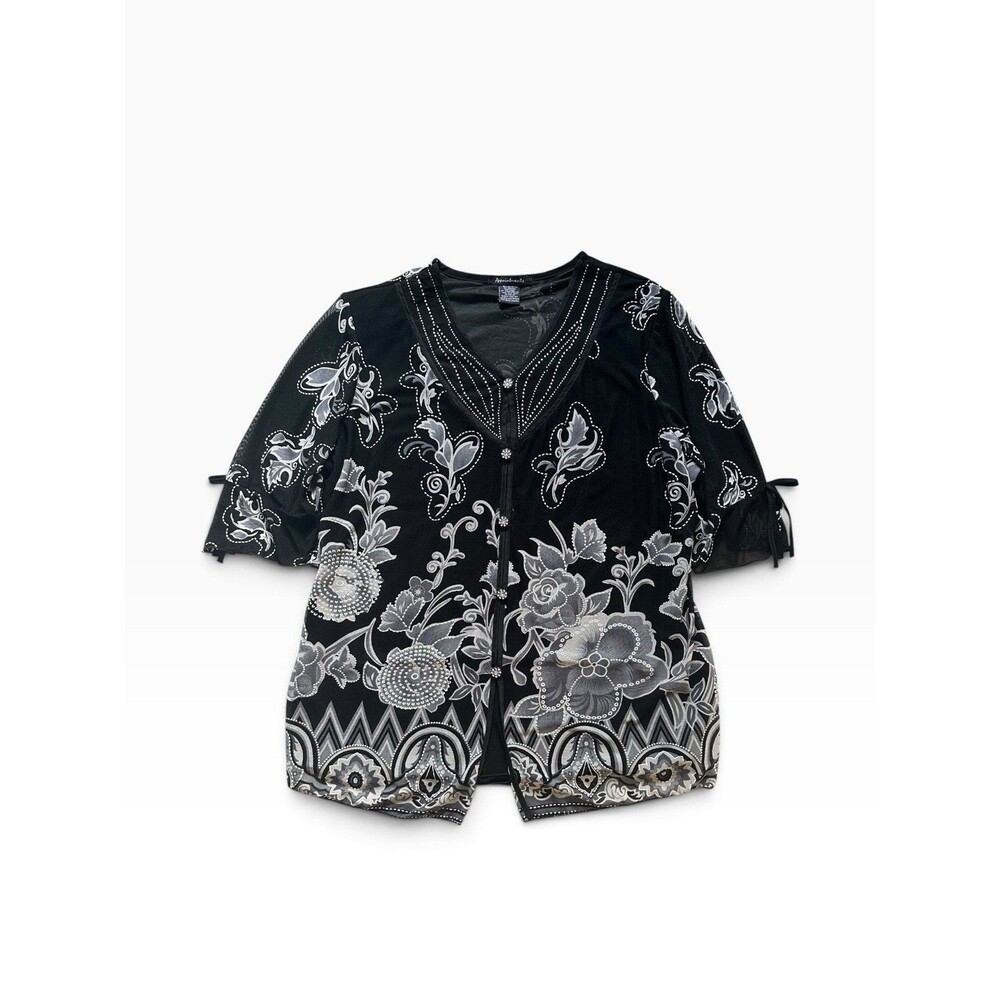 Appointments Mixed Media Rhinestone Embellished Blouse Women's 2X Ditsy Floral